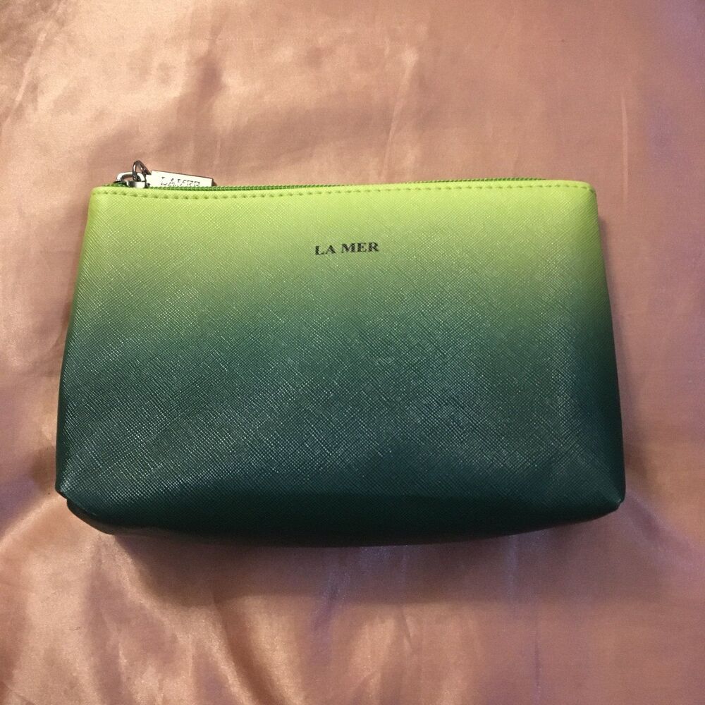 La Mer Skincare Lime Green Ombre Shiny Makeup Bag Cosmetic Case Brand new
